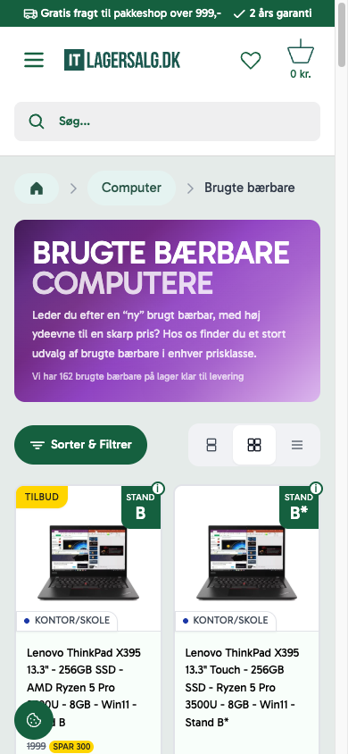 ITLAGERSALG: den faktiske produktoversigt på mobil